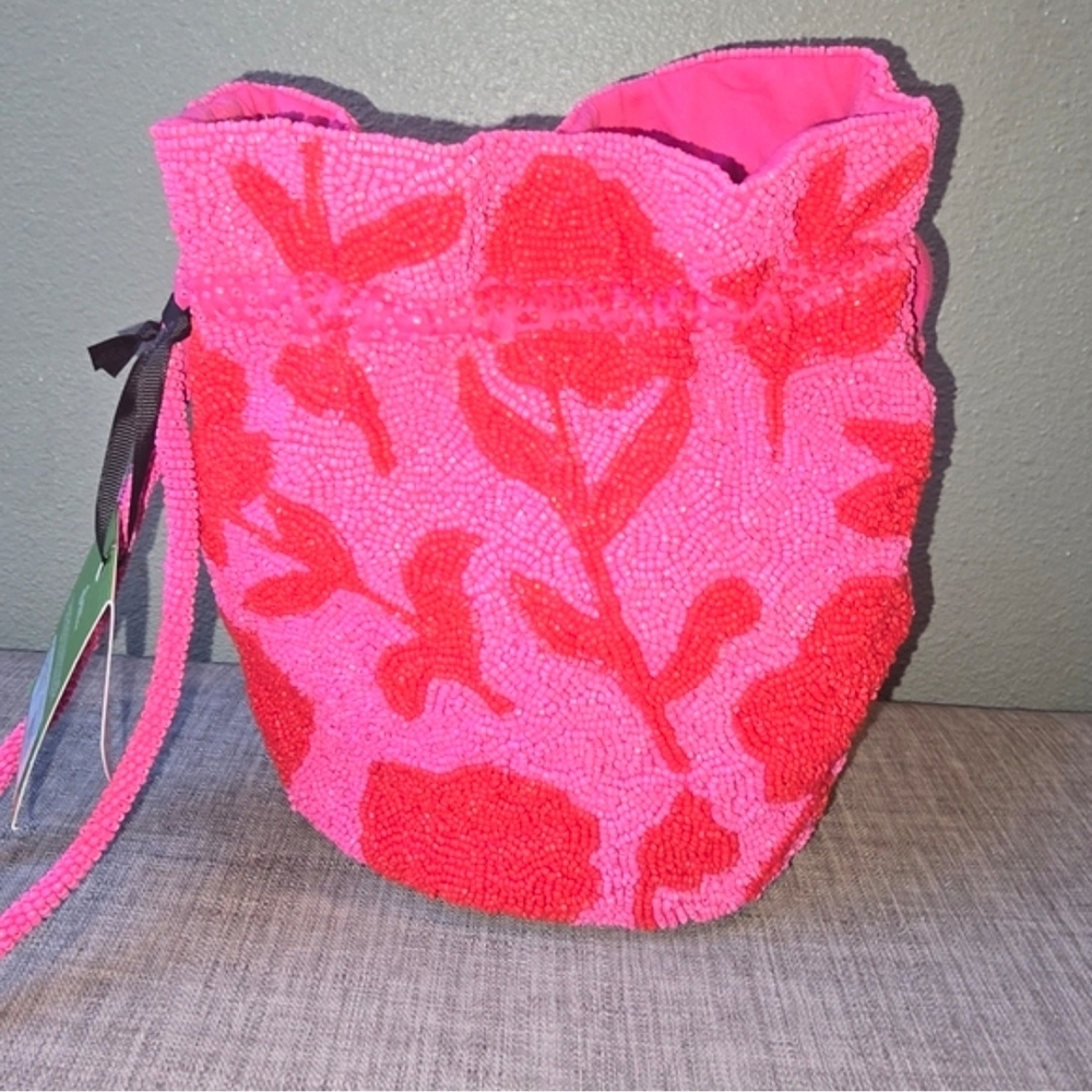 KATE Spade/Target collaboration Vibrant Pink Floral Beaded Hobo Bag